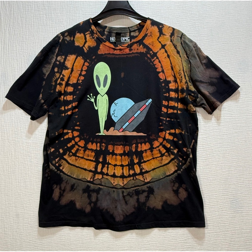 Hot Topic Alien‎ UFO Tie Dye Graphic T Shirt Mens XL Black Orange